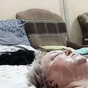 mother-in-law&#039;s face is all in cum after repeated endings in her mouth