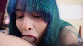 Blue Haired Punk Sucks Cock