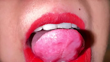 Morocco 18yo Hot Girl Licking Her Mouth Juicy &amp_ ASMR Movements Tongue With Red lipstick