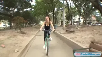 Busty Latina teen flaunts her massive tits and ass while cycling around town