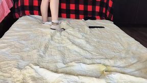 The hairy of a sexy woman dances naked. Sensual massage of a hot amateur couple with oil on the body.