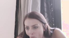 ”Tantalizing glam hottie fucks in red stockings & eats cum”