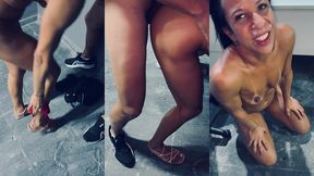 um dia, duas aventuras: hotwife se entrega num galpao e ganha leitinho na boca depois visita cafofo do bbc e ele crava a piroca no seu cuzinho, corno registra tudo