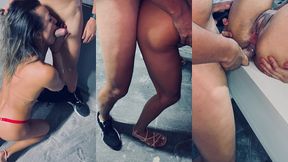 um dia, duas aventuras: hotwife se entrega num galpao e ganha leitinho na boca depois visita cafofo do bbc e ele crava a piroca no seu cuzinho, corno registra tudo