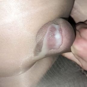 Sissy Orgasm in Shiny Nude Pantyhose and Black Panties that I Stole from a Friend&#039;s Room