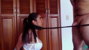 Bitch Tied with Collar Gets a Rough Face Fuck