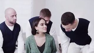 Church Father requests the help of cougar to satisfaction three young guys(Victoria June)