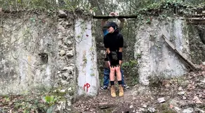 Cuckolded hubby watches as his mistress pisses into his chastity cage