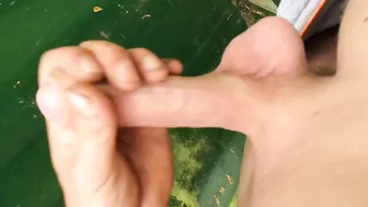 Big hard white cock stroked outdoors