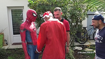 Slut fucked bareback outdoor by 2 SUPER HEROS for fun