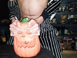 Wearing a Jack skeleton onesie, and fucking my jack-o-lantern sex-toy! Glad Halloween 2024