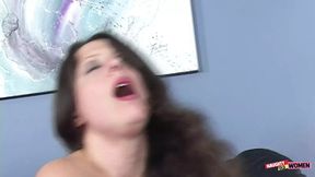 Convincing a Brunette Babe to Suck and Eat Cock