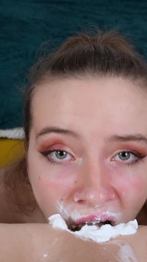 Ritzy Rain Licks Her Master's Ass with Whipped Cream - Rimjob From a Submissive Slut in POV Close-up