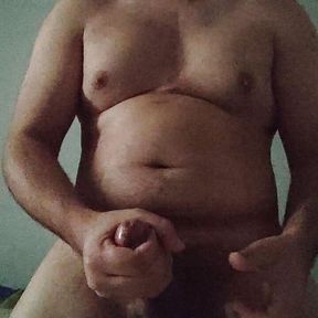 Chubby man play with his dick and cums