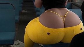 Big Ass Girl in Tight Yellow Leggings Waiting for the Bus