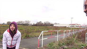 A skinny blonde in a tracksuit gets hard dick in van