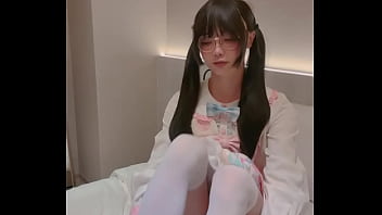 Cute big-dick femboy Aroma jerks off in a pink dress and cums