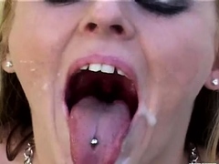 Sophie Dee recieves a warm dripping load of cum in her