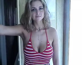 My cousin Alexia a blonde with big natural tits and a shaved pussy did a porn audition