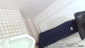 Asian girls in lingerie pee in public toilet