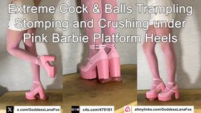 Extreme Cock & Balls Trampling Stomping and Crushing under Pink Barbie Platform Heels
