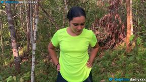 With latina in the woods