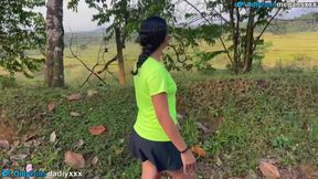 With latina in the woods