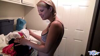 Little Taylor Does Laundry while Masturbating with Sex dildos