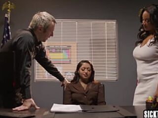 Excited hottie and large weenie man enjoyed coarse trio sex