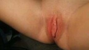 I finger fuck my pinkish slit with stretched pussy curtains