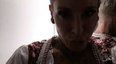 Italiana in dirndl masturbating with big boobs dildo while screaming dirty talk