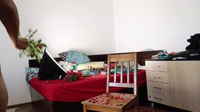 Amateur wife vacuuming in the bedroom  Amateur wife gives me a handjob until I cum
