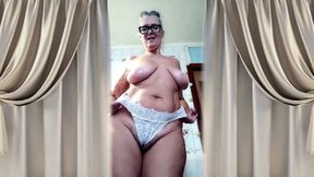 Mature, Attractive Housewife Lukeria Shows off Her Huge Natural Breasts and Pubic Hair in the Kitchen.