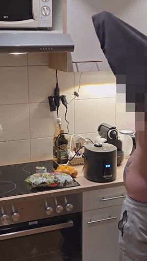 Straight Curious Guy Steven First Time Getting Fucked Bareback After Mutual Blowjob in the Kitchen   Clip 1
