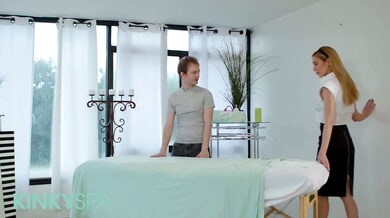Blonde masseuse Aiden Ashley transitions from oil massage to passionate cowgirl and missionary sex
