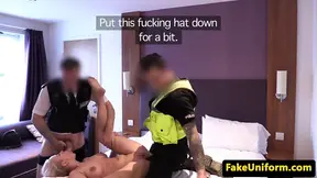 Policemen pussyfuck noisy hotel guest in trio