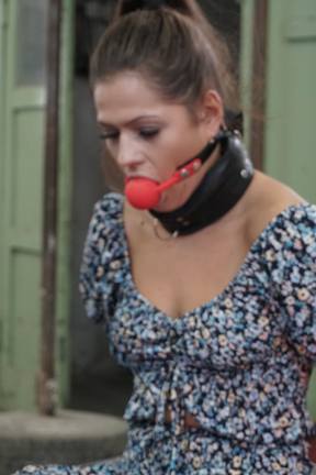 Ball gagged and nipple clamps