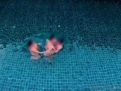 Wild group sex session in the pool with Asian swingers