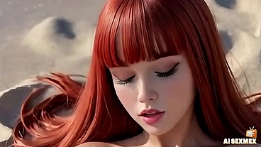 Fucking attractive green eyed girl on the beach in front of people - Virtual Sex [AI generated]
