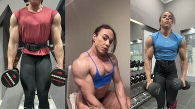 Imagine getting your head crushed between this muscular female bodybuilder's biceps