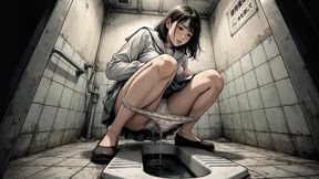 Japanese female student urinating in the restroom