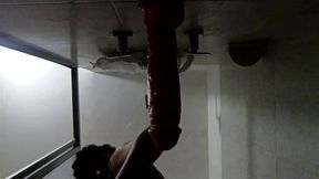 I fuck me with a big dildo in the shower while my brother shaves