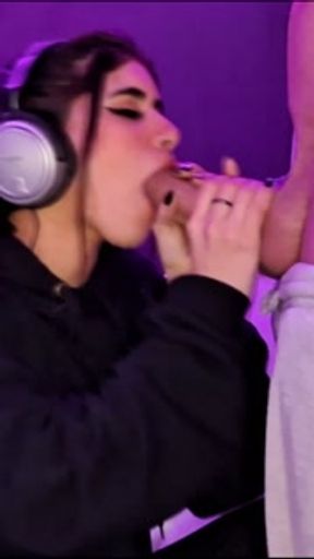 Gamer girl eats a big cock