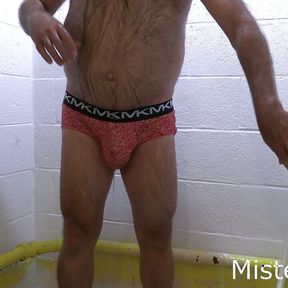 MisterPisser PISSES And SOAKS Another Pair Of Briefs! Then SOAPS UP And SHOWERS!