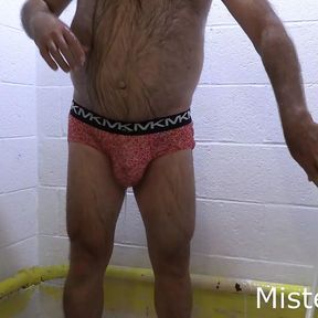 MisterPisser PISSES And SOAKS Another Pair Of Briefs! Then SOAPS UP And SHOWERS!