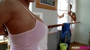 Window washer fucks busty ballerina Alison Star '_till squirts of cum on tits GP1166
