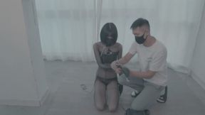 Full-coverage stockings humiliation