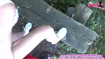 Horny red head slut fucks a stranger in public