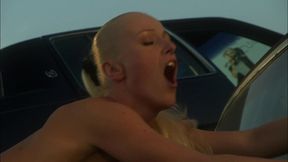 motorcycle babe sharon wild gets jizz in her mouth near a car