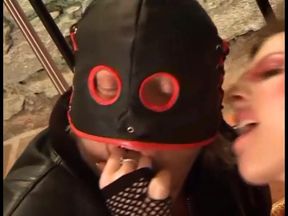 Fetish redhead in black stockings rides a big cock